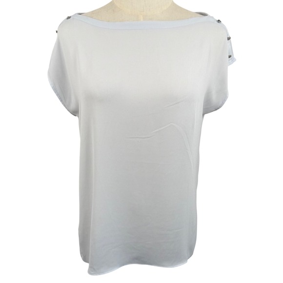 LOFT Tops - LOFT MP Mixed Media Blouse Top Stud Shoulder Cap Sleeve Workwear Lightweight GUC